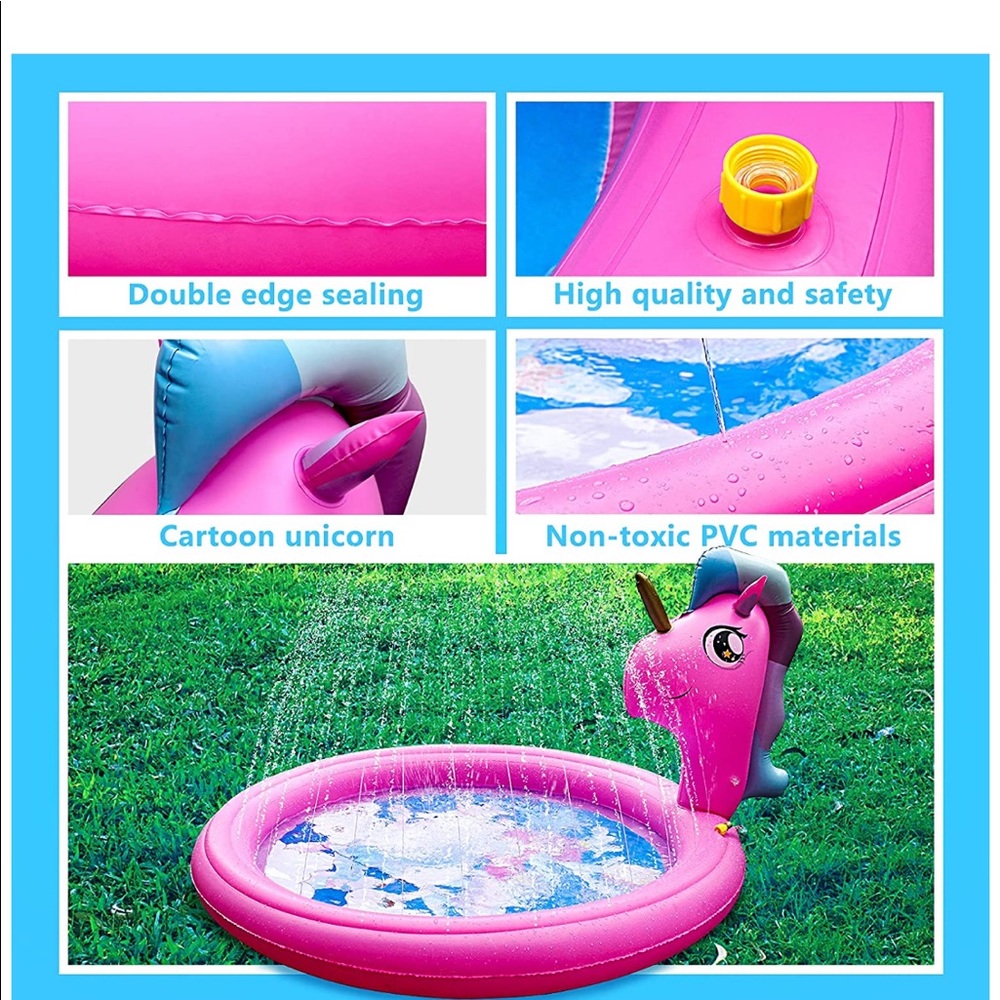NEW Unicorn Splash Pads Sprinkler Large 71" Pool - Picture 3 of 10